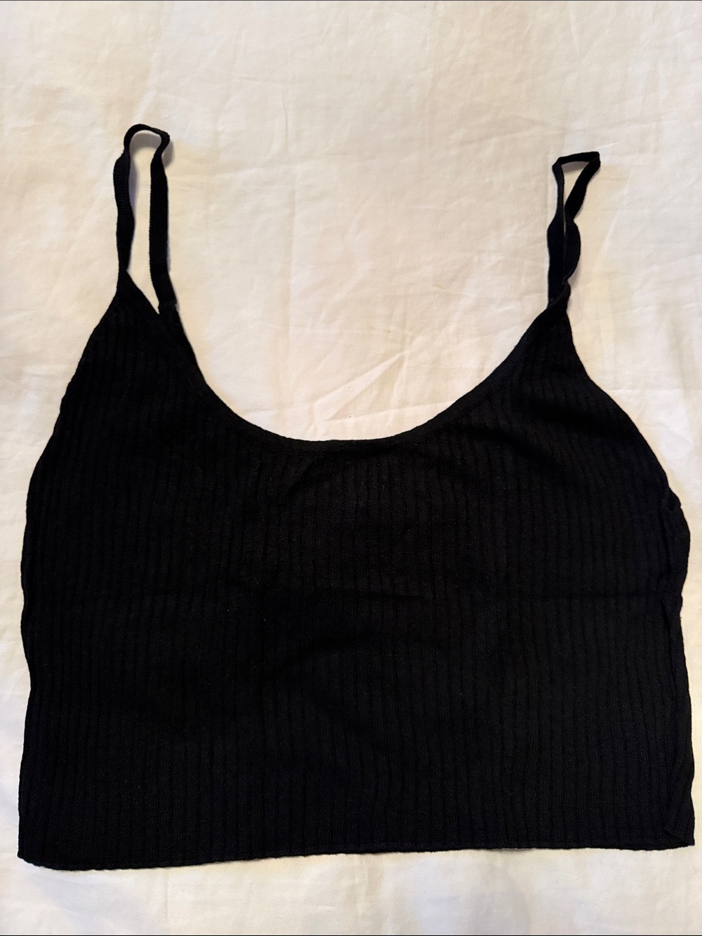 Zara Black Ribbed Spaghetti-Strap Crop Camisole